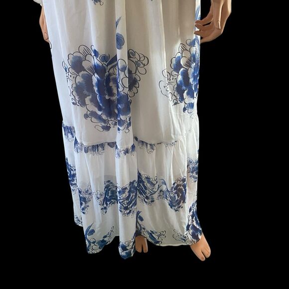 Giffniseti Floral Dress Boho Travel Cut Out Bishop Sleeve Ruffle Flounce Hem XL - Picture 9 of 15